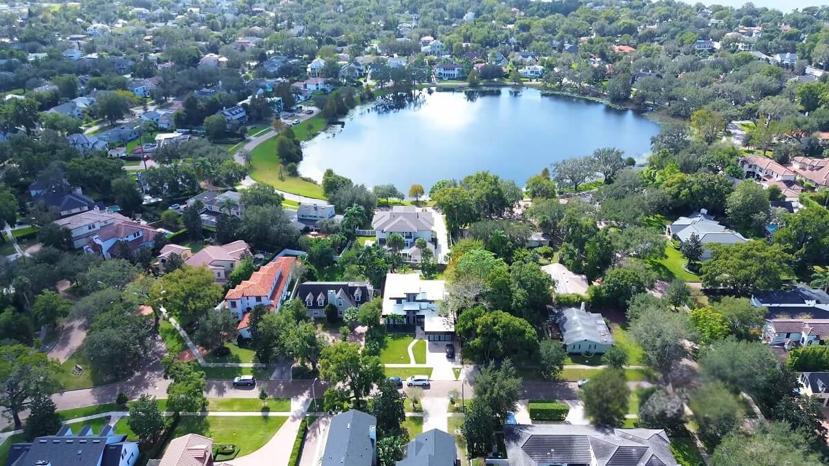 Aerial view of Winter Park neighborhood in Orlando