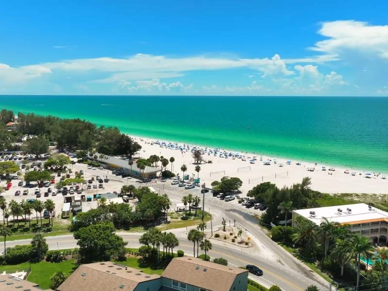 Aerial view of beach and turquoise water